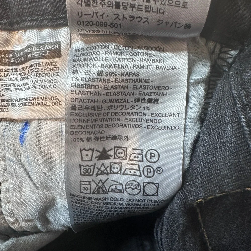 Levi's 501 Jeans Mens 28x34 Black Original Fit Button Fly Stretch Denim Pants